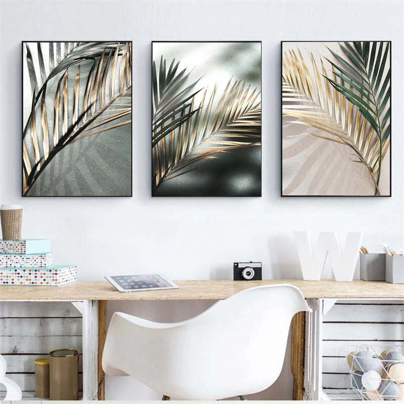 Golden Palm Leaf Plant Canvas Painting Botanical Nordic Wall Art Poster Print Scandinavian Decoration Picture Artwork Home Decor