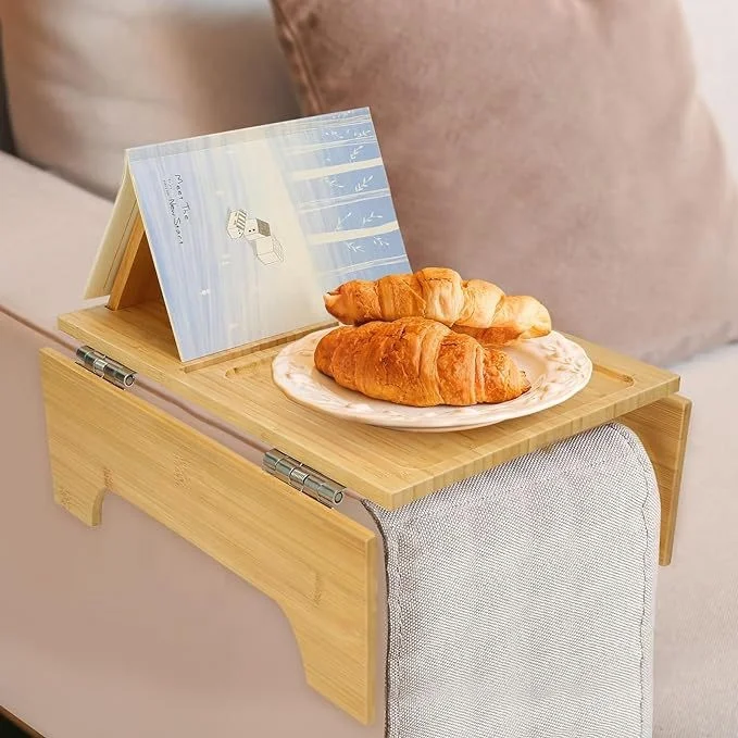 Bamboo Wood sofa armrest tray snack tray folding armrest table rectangular tea cup snack tray