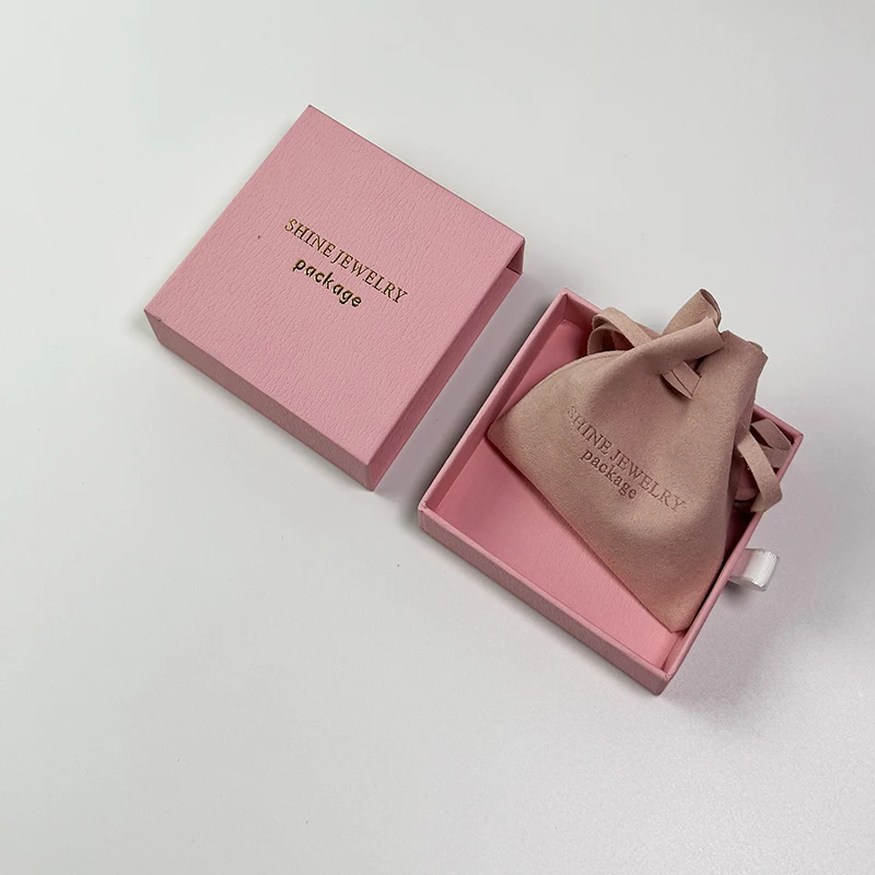 Luxury Custom Logo Jewelry Drawstring Dust Bag Microfiber Gift Packaging Ring Earrings Jewelry Pouch And Box