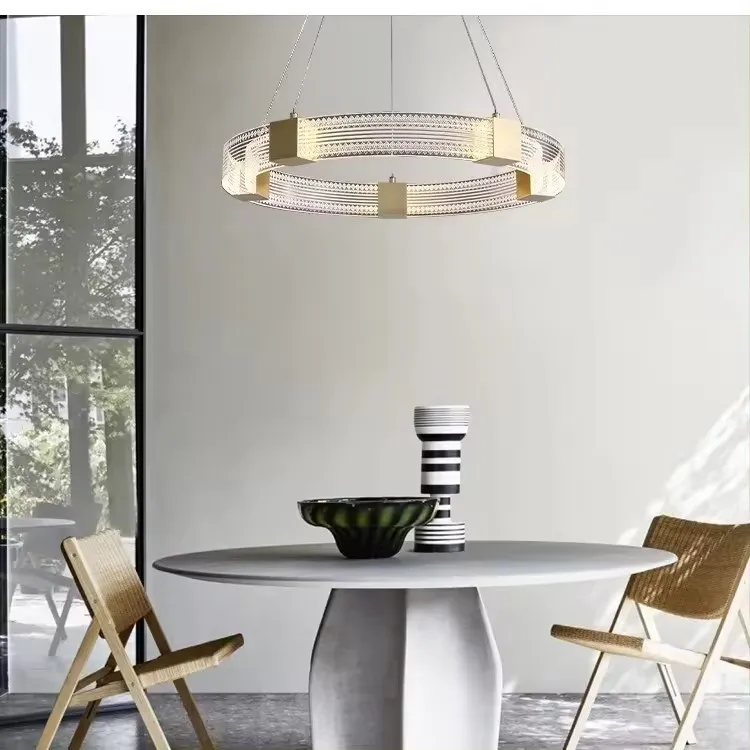 Creative modern large size ring-shaped living room bedroom lighting LED golden ring chandelier