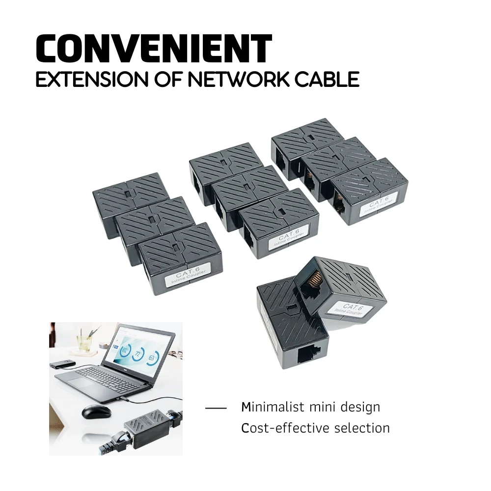 1pc CAT6 INLINE COUPLER RJ45 Coupler ethernet cable coupler LAN connector inline Cat6A/Cat5e Ethernet Cable Extender Adapter