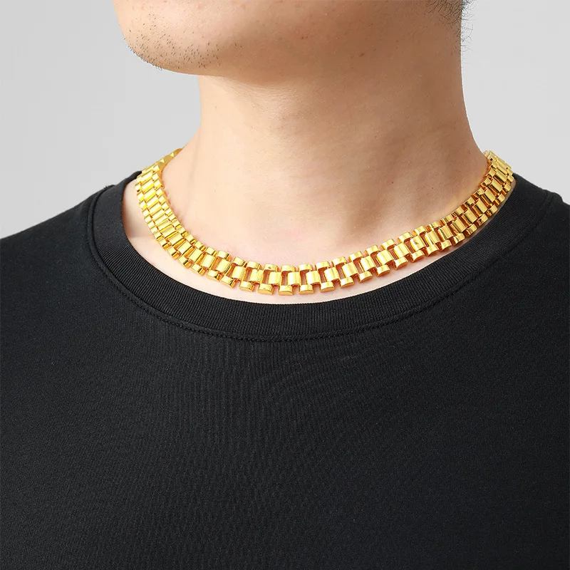 New Hip Hop Watch Chain Necklace Fashion Gold Plated Metal Chain Necklace Set for Men Accessories Jewelry