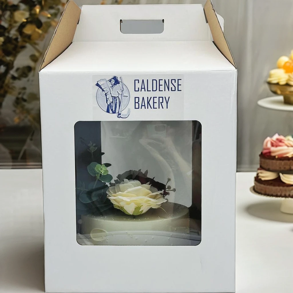 Custom printing corrugated tall cake box  large cake boxes for with handle and clear PET window for  Wedding  Birthday party
