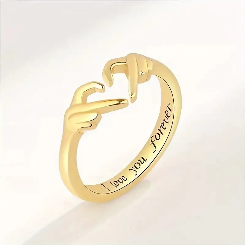 Hot Romantic Two-Handed Heart-to-Heart Alloy Ring 18K Plating Forever Love Hug Hand Couple Weddings