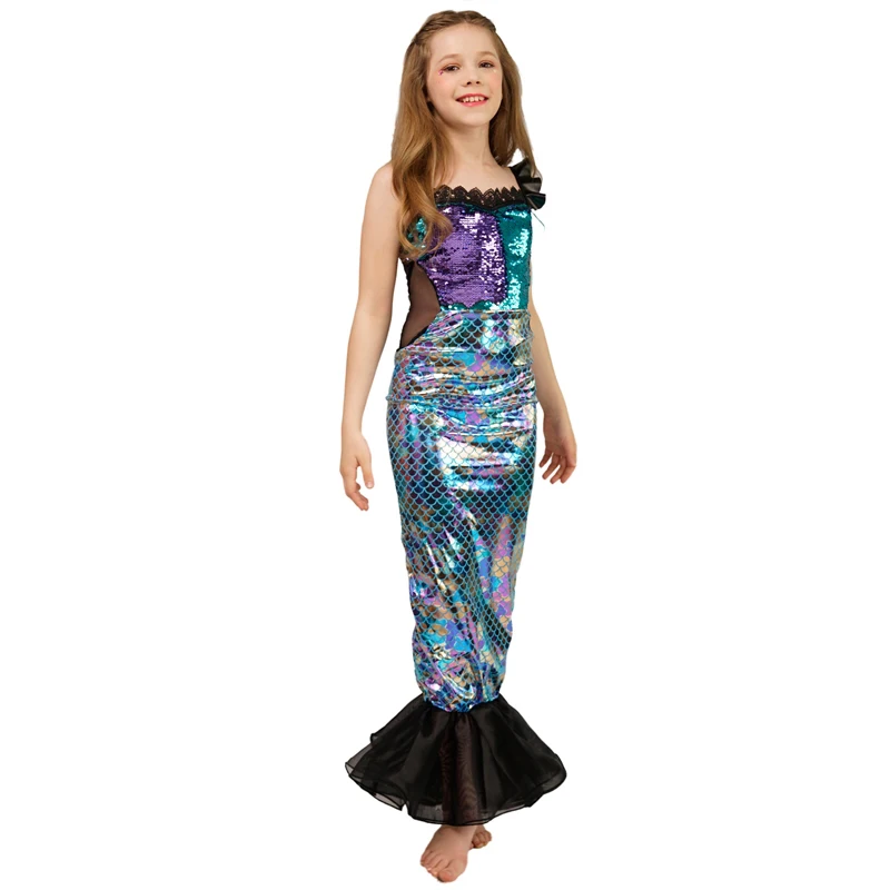 Girls Mermaid Dress Costume Discolorat Scale Slim Fit Dress Cosplay Mermaid Costume For Children
