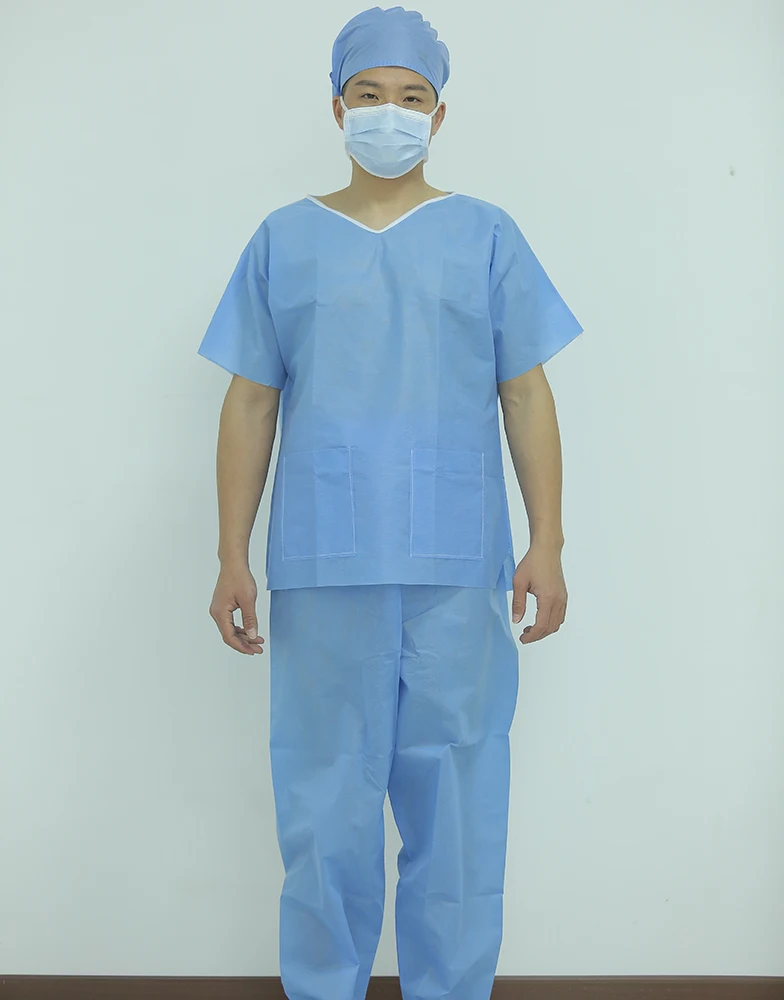 Disposable Medical Uniform Scrub suit Jacket Isolation gown with Tie Waist Pant