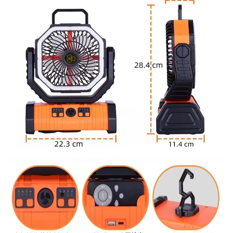 20000mAh 10000mAh camping fan with led lamp battery operated table outdoor usb small fan mini rechargeable portable fan