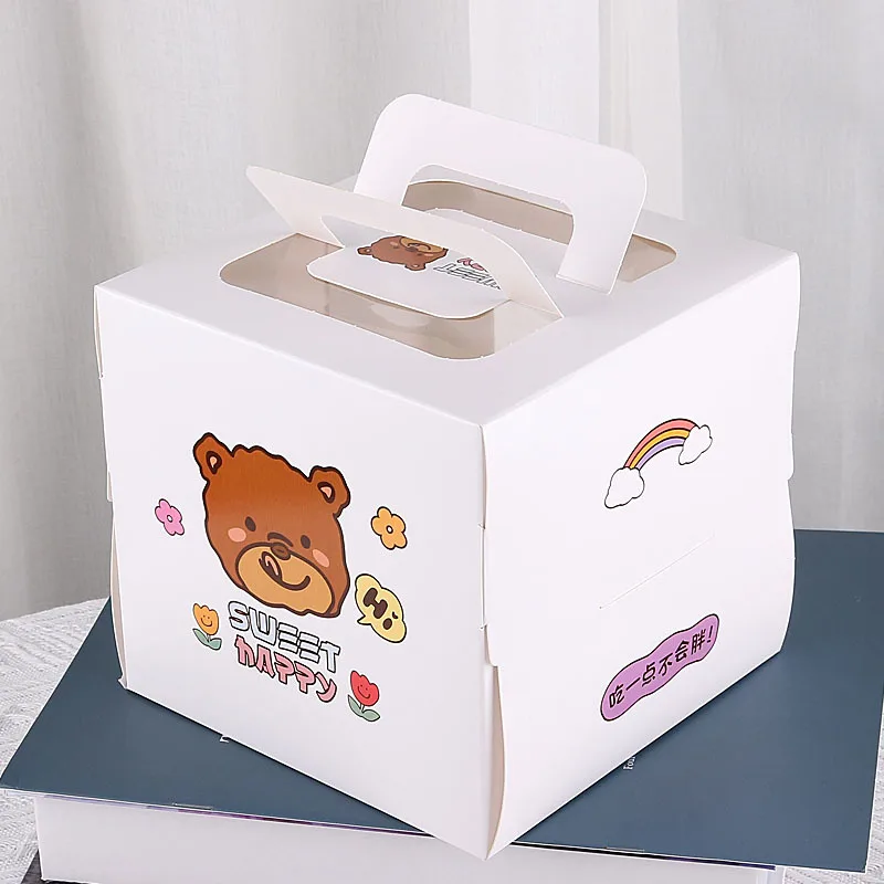 Wholesale 4 Inch Cartoon Kids Cake Design Pattern Cupcake Dessert Packaging Baking Moon Cake Pastry Package Boxes With Handle