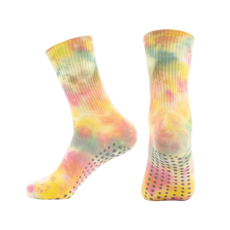 Bulk Custom Logo Women Tie Dye Socks Indoor Gym Floor Dance Training Yoga Pilates Socks Grip Non Slip Gel Bottom