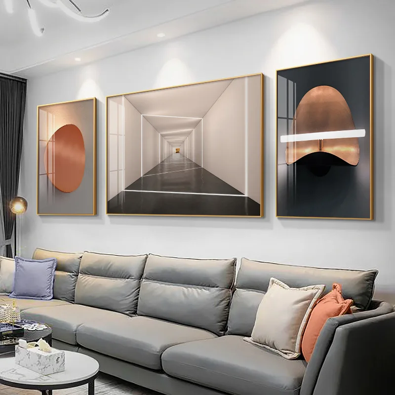 Light luxury fashion 3 pairs of painting crystal porcelain living room home front office decoration paintings and wall art