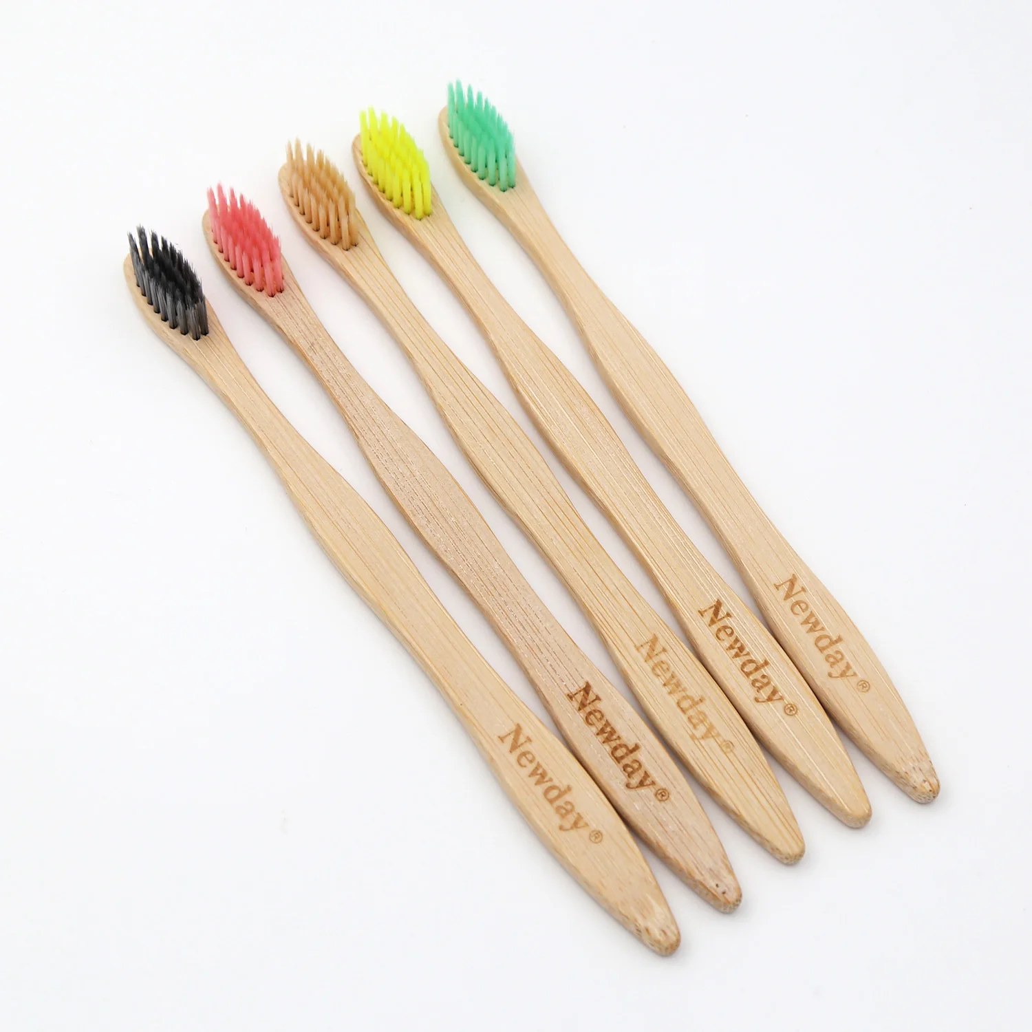 Natural Bamboo Biodegradable Adult Toothbrush Curve Flat Handle Vegan Product BPA Free Kraft box package pack of 10