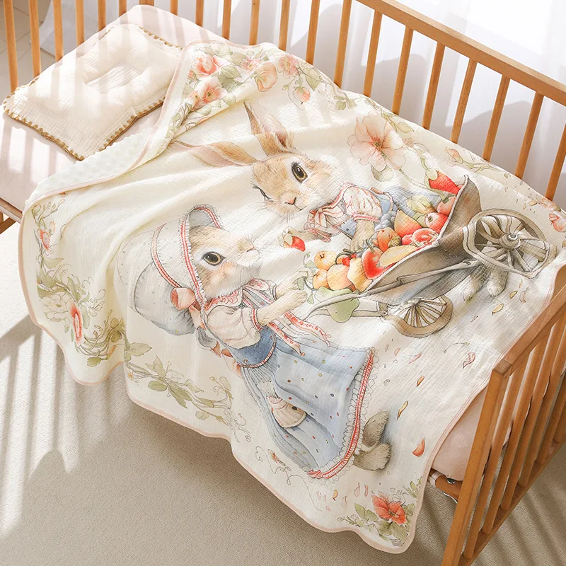 Animal bunny blue winter soft customized personalized design size gift thick blanket 100*110 gauze minky dot baby blanket