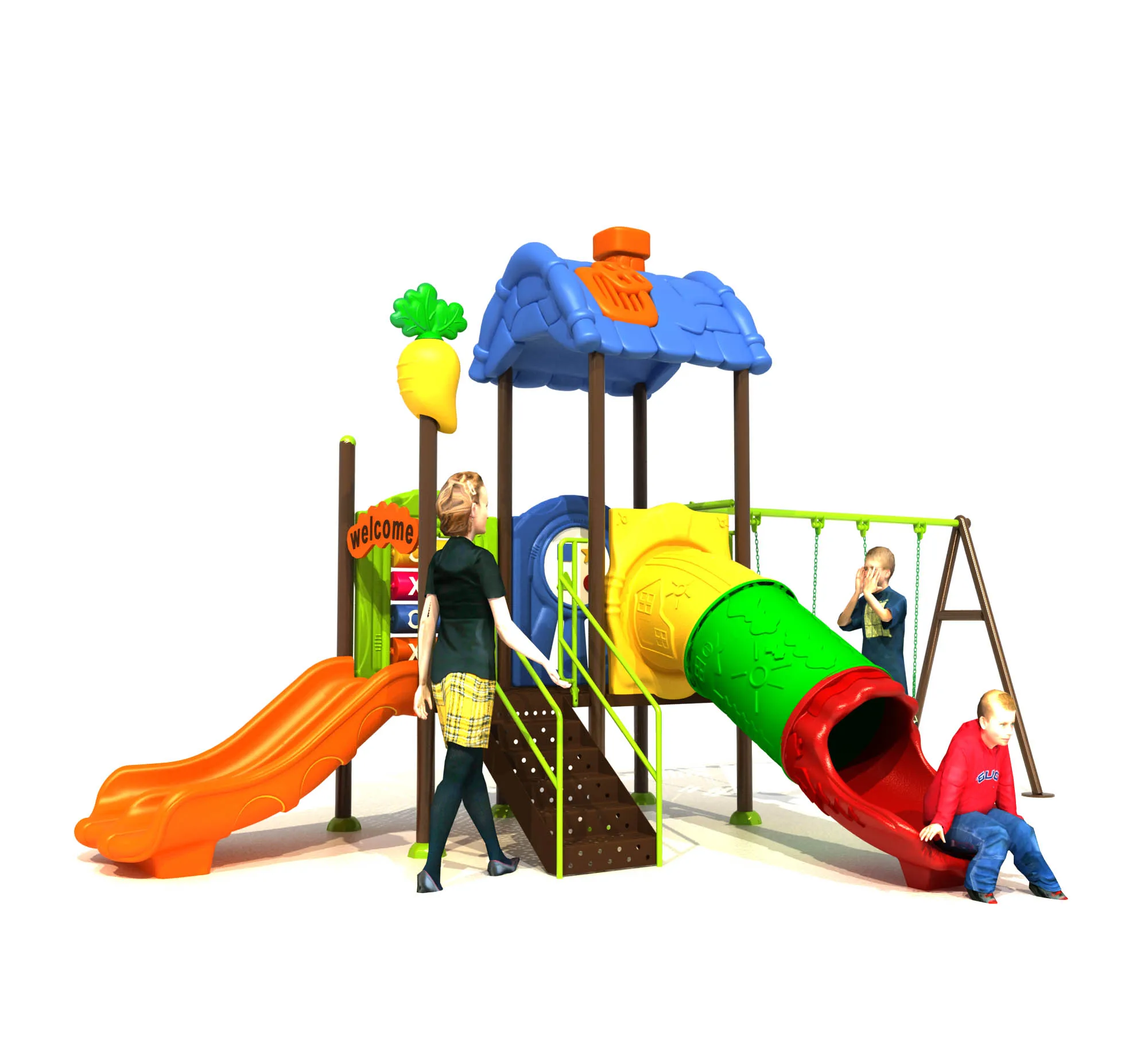 Colorful Outdoor Kid Plastic Slide Set With Swing,Kids Amusement Slide For Sale
