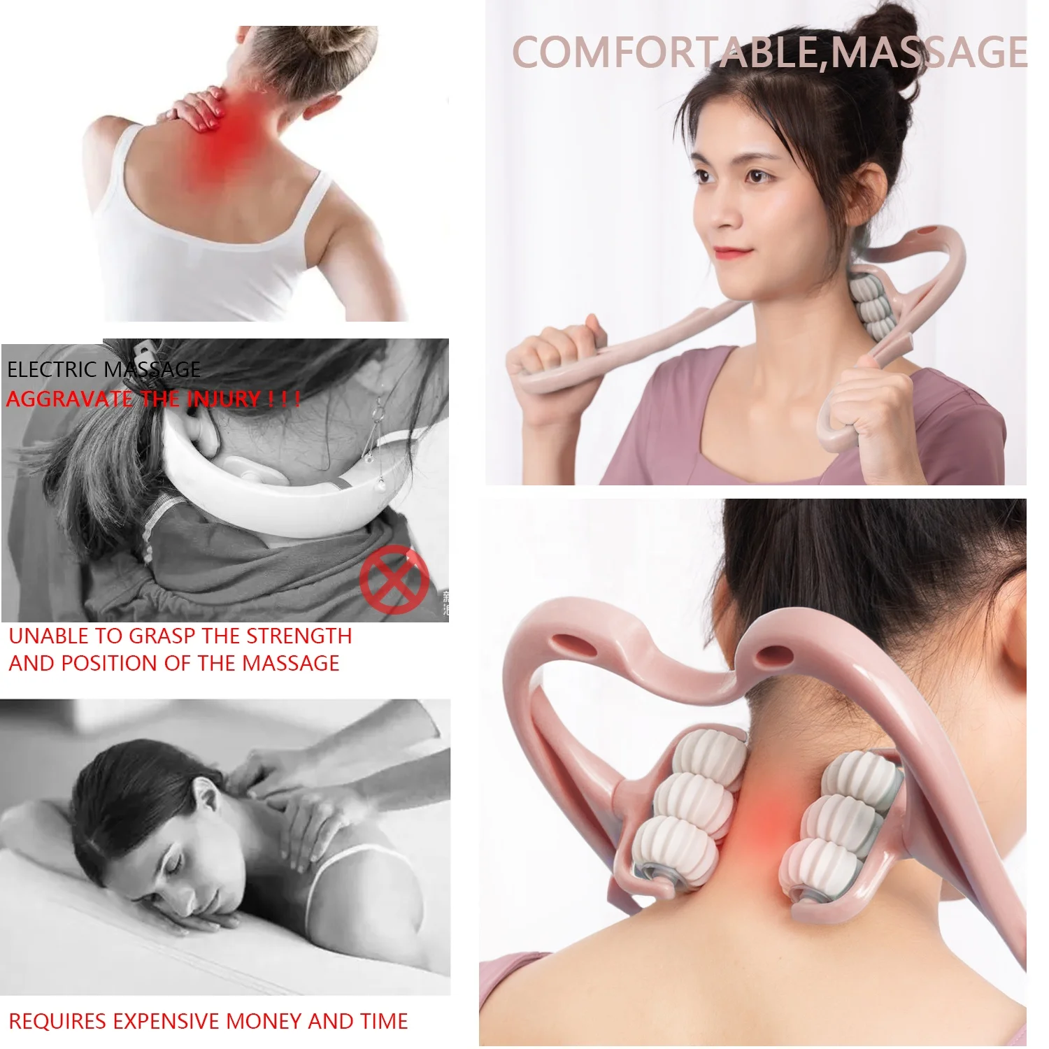 Custom Logo Portable Manual Neck Massager Roller Tool PP TPR Handheld 6 Wheel Pressure Point Neck Massager