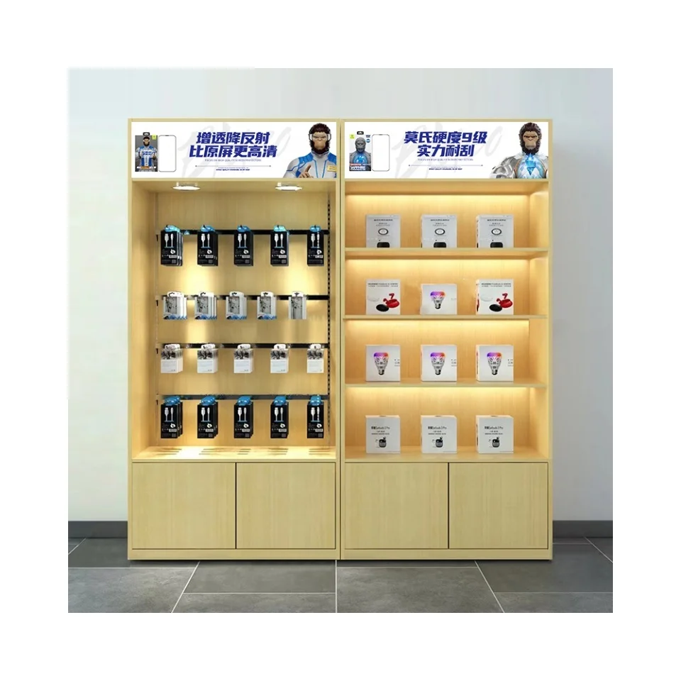 Modern Accessories Glass Soft Led Screen Vitrine Mobile Phone Case Display Showcase Custom Shopping Mall Kiosk for Cell Phone