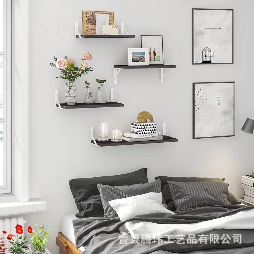 Hanging Home Decor Rustic Metal Kitchen Rack Book Storage Wood Floating Wall Shelf Wall Mounted Shelves For Living Room