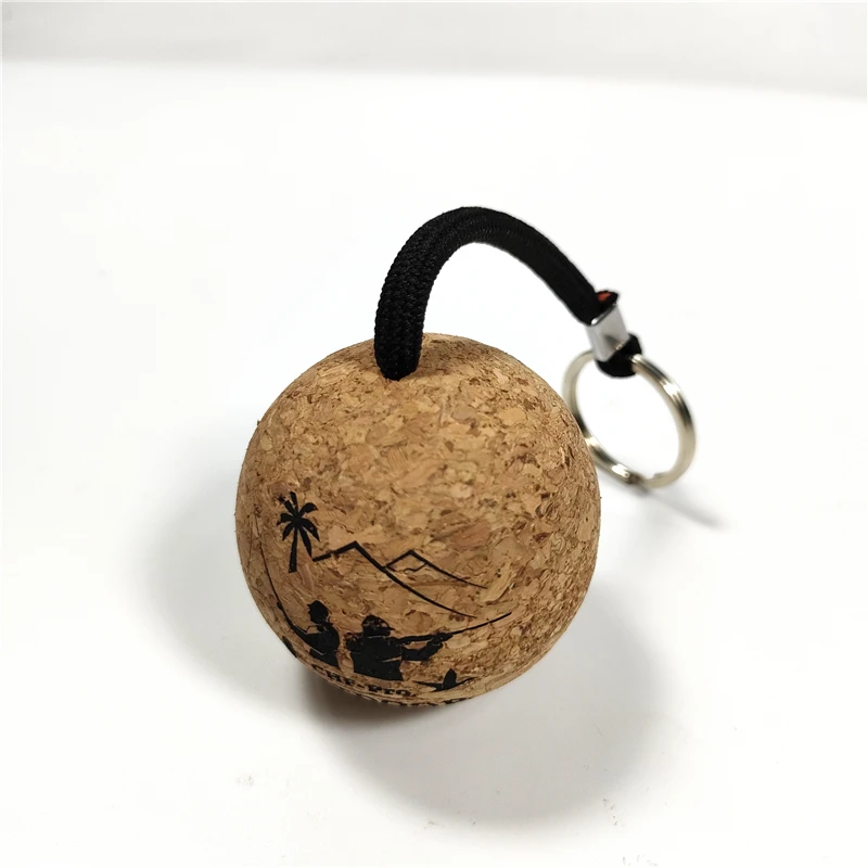 Colorful Holder Black Print 50mm Wholesale Manufacture Logo Nature Cycle key ring holder round keychain cork and metal keychain