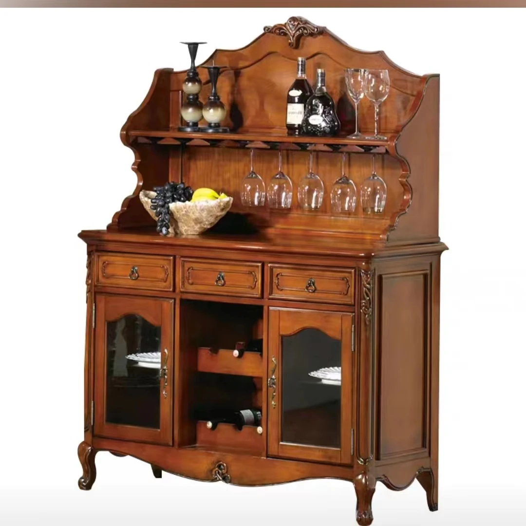 American country solid wood dining side retro tea and wine cabinet integrated storage European cupboard storage side cabinet