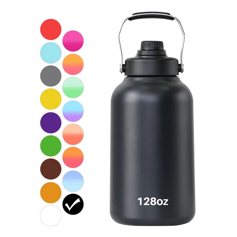 Custom logo ss 64oz 128oz one gallon stainless steel jar flask vacuum insulated drinking water bottle