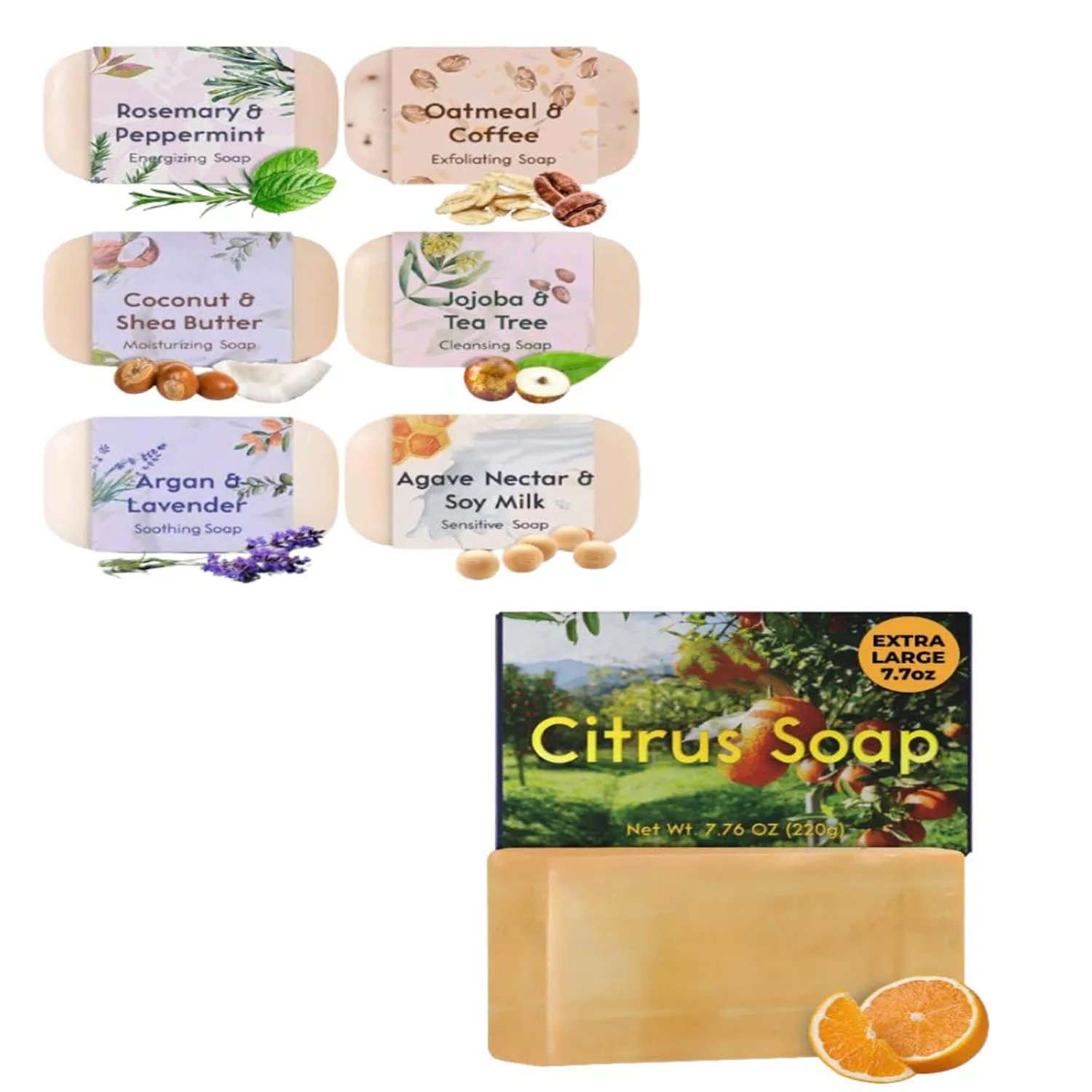 Assorted 6 PCS Soap Gift Set Essential Oils Body Wash Soap Bar Acne - Triple Milled Soap Bars Spa Gifts for Women & Men