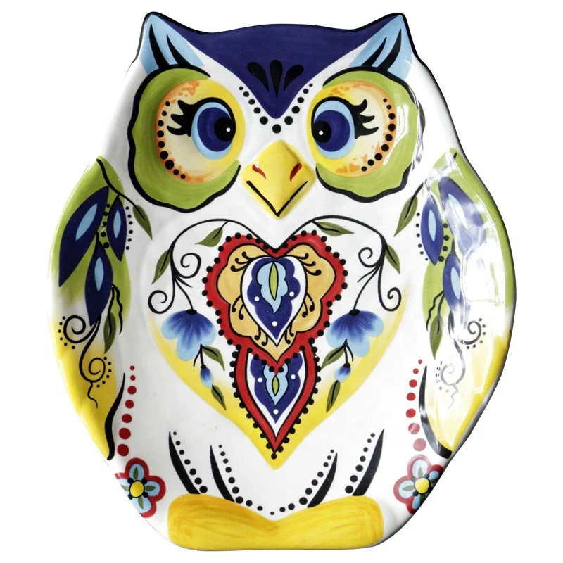 9.5-inch ceramic plate shaped like an owl  colorful fruit plate Large ceramic plate