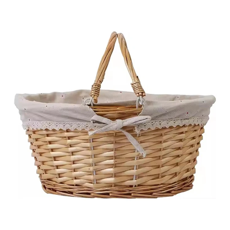 Wicker Woven Basket Picnic Wedding Party Decoration Oval Willow Woven Picnic Basket Christmas Gift Basket