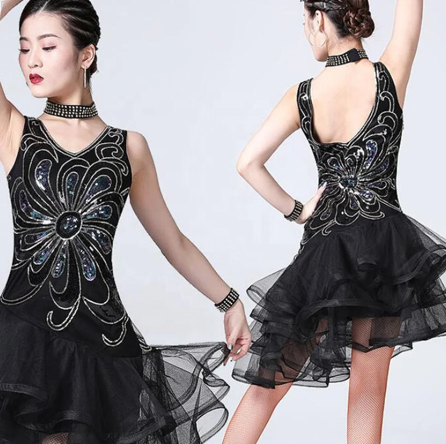 Dresses Sleeveless Performance International Ballroom Dance Competition Dress Set Acceptable for Women Adults Embroidery 1 Piece