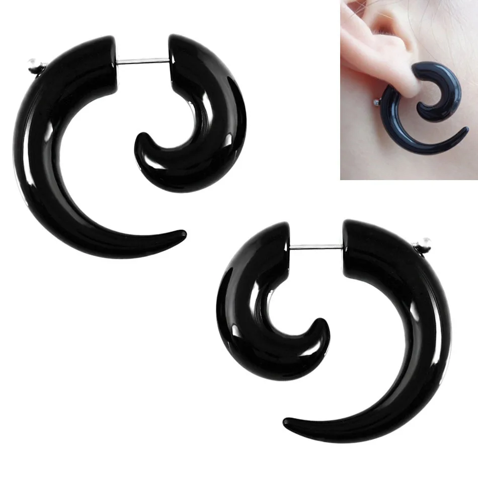 NUORO Colorful Acrylic False Spiral Ear Stretcher Gothic Punk Non Piercing Ear Gauges Expander Steel Screw Tunnel Plugs