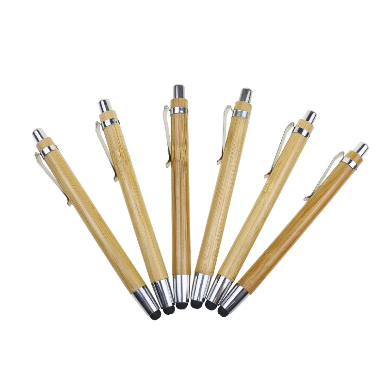 BECOL Wholesale Multi-function Click Ballpoint Pen Eco Friendly Bamboo Wood Stylus Ball Pen with Custom Logo for Screen Touch