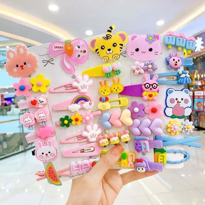 Wholesale Top selling 14pcs/set Cartoon Rainbow Hair Pin Handmade for Girls Kids Hair Accessories Fancy Cute Hair Clip