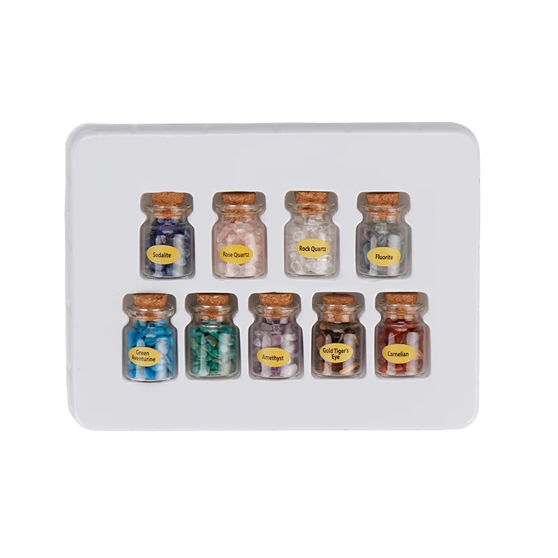 PK419 9 bottles/box  Natural Mix Crystal Gemstone Chip Gravel Bottle Set