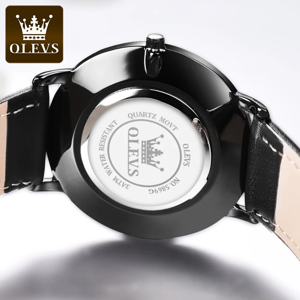 OLEVS 5869 Men Hand Watch Luxury Brand Quartz WristWatch Power Reserve Water Resistant Feature Genuine Leather Clock