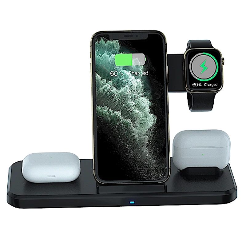  Производитель 4 в 1 двойное 15 Вт Qi Беспроводное зарядное устройство для Samsung iPhone Airpods Регулируемая умная подставка быстрой