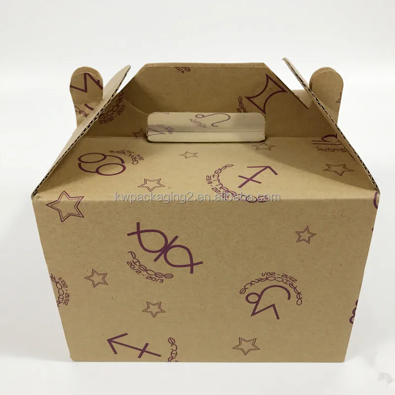 
2021 custom printed disposable fast food kraft paper box with handle for cake paper box 