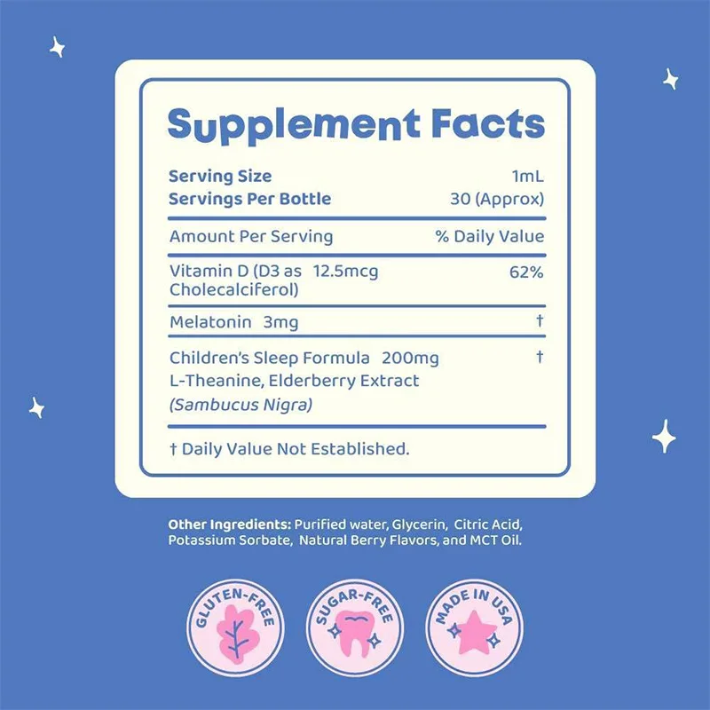ODM  Best Selling Natural Elderberry Vitamin D Supplement Improve Sleep Quality Children Melatonin Drops Liquid