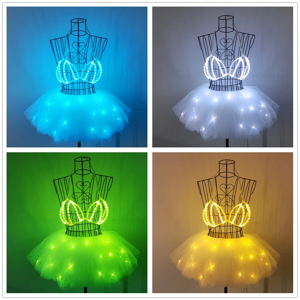 SHINYOU Women LED Light up tutu skirt,Add LED Smart Bra Party Outfits, Rave LED Music Festival Costumes