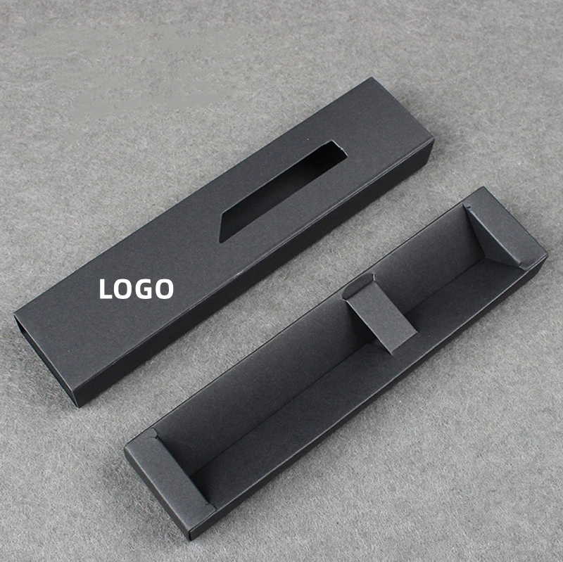 Custom Logo Pen Packaging White Black Foldable Cardboard Paper Drawer Box with Window