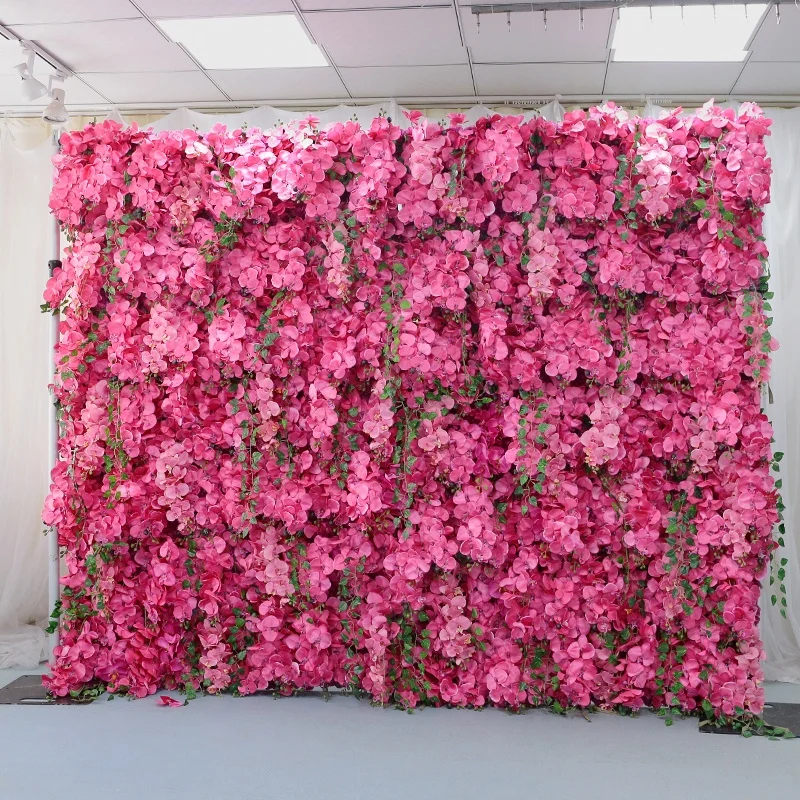 LFB2092 Custom Silk 3D Artificial Flower Wall Panels Pink Orchid Flower Wall Backdrop For Wedding Decoration
