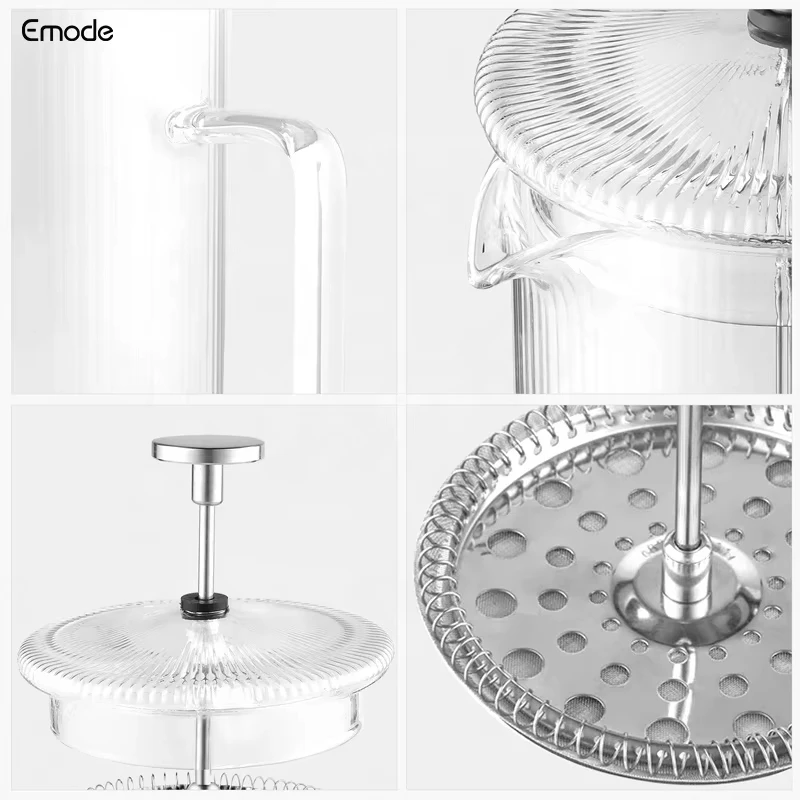 34 Ounce 1 Liter Ribbed Vertical Stripes Heat Resistant Glass Fluted French Press Coffee & Tea Sets Classic Coffee Press