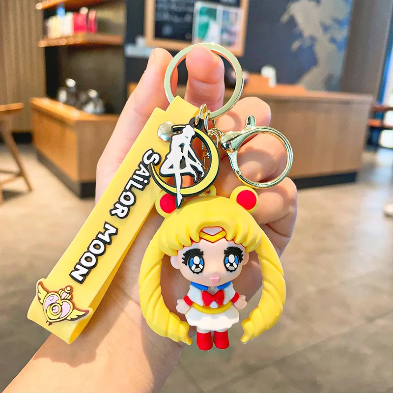 New Cartoon Anime 3D PVC Key Chain Ring Schoolbag Pendant Beauty Girl Sailors Moon Keychain