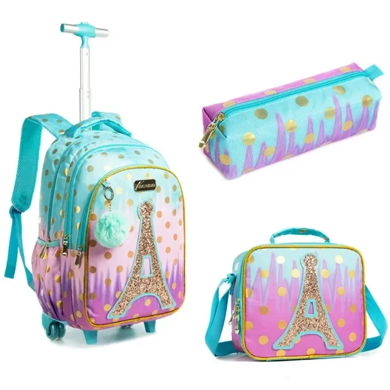 BTS 3D Eiffel Tower 3 In 1 Kids Trolley Sac Scolaire School Bags Kids Luggage Trolley Travel