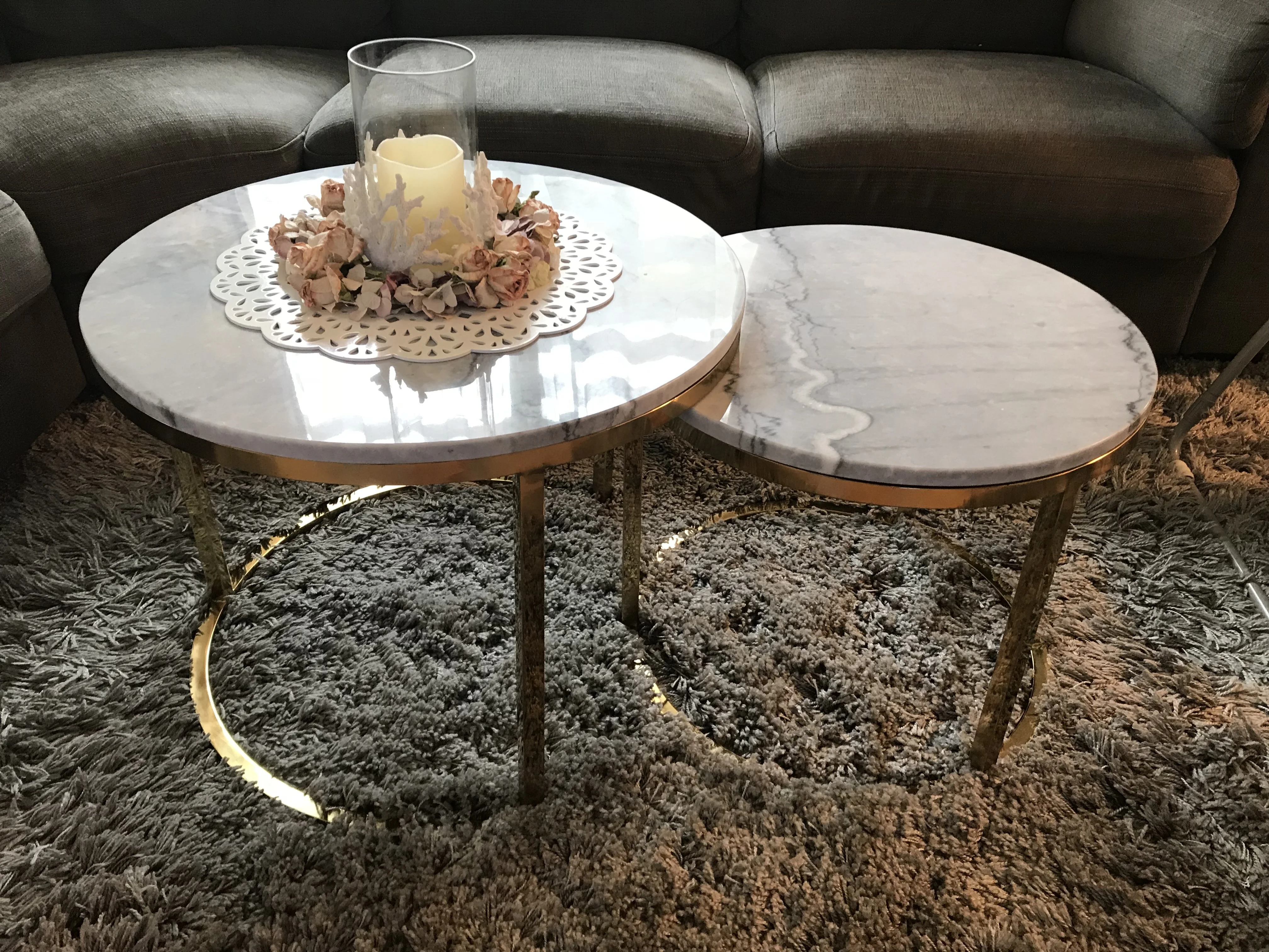 Round Marble Coffee Table with stainless steel frame