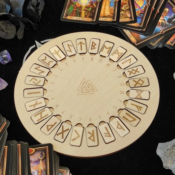 hot selling wooden rune disc set witch ritual props altar ornaments divination props