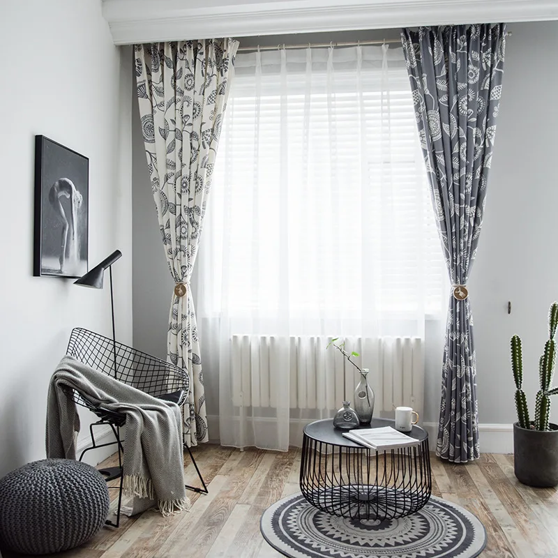 Minimally modern ins Nordic style printed color blocked linen curtains