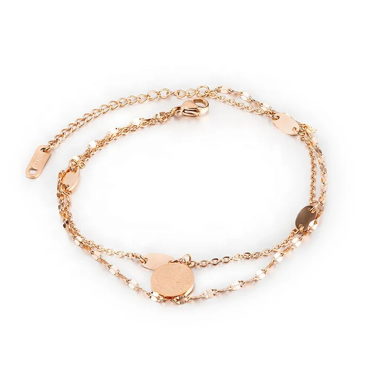 Wholesale Stainless Steel Rose Gold Ankle Foot Chain Women Jewelry Beach Foot Gift Layered Waterproof Anklet