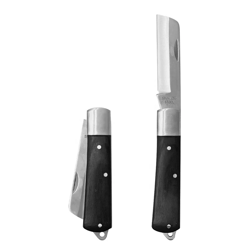 Wholesale Pocket Hunting Utility Grafting Knife Cutter Garden Stainless Steel Folding Black Blade Utility Grafting Knives