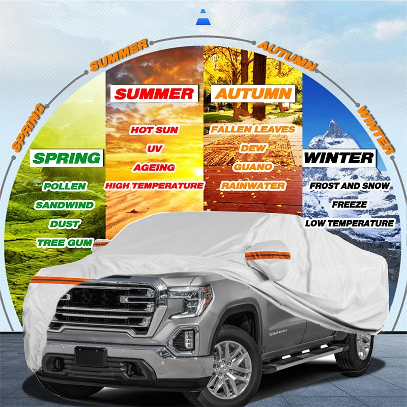 Car Cover for Pickup/Truck - Waterproof, Insulated, Anti-UV, Snow-Proof, Hail-Resistant, Anti-Wind, All-Weather Car Cover