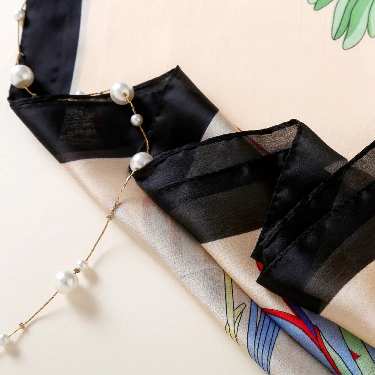 
Scarf Manufacturers Custom Print Silk Scarf Long Women Ladies Bird Printing Silk Shawl Scarves 