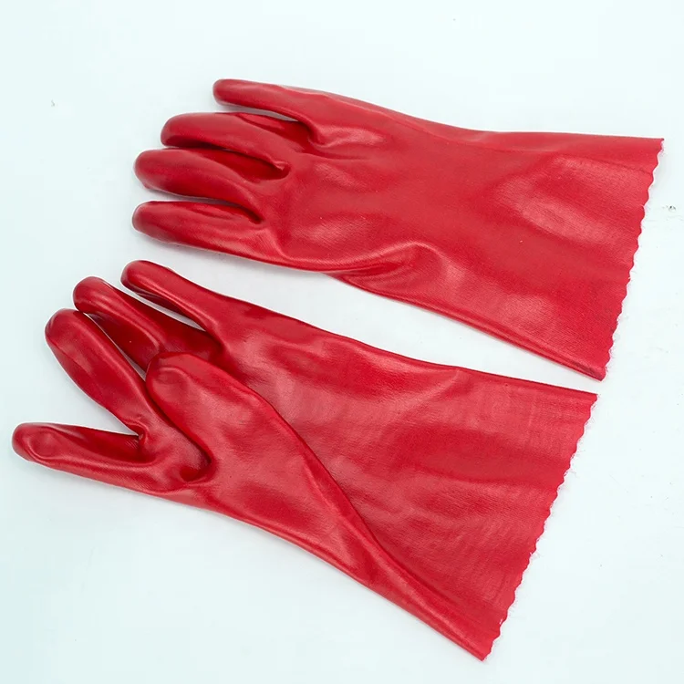 JingCai oil resistance  Suppliers Pvc Coated Gloves Red PVC Coated Chemical Resistant Safety PVC Gloves
