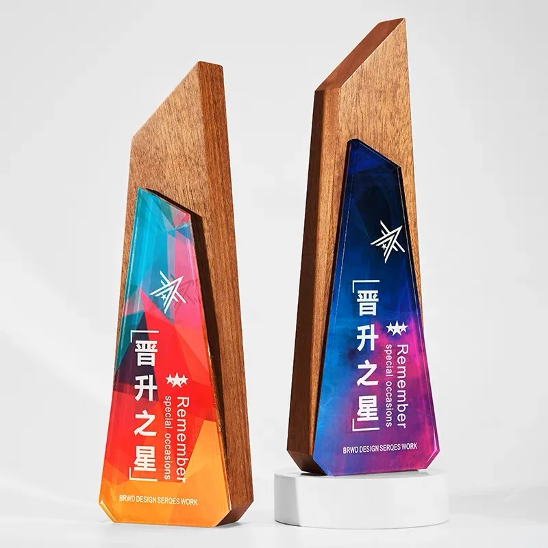 Pujiang Factory Supply Solid Wooden Awards Crystal K9 Manufacture Trophy Glass Medal Plaque